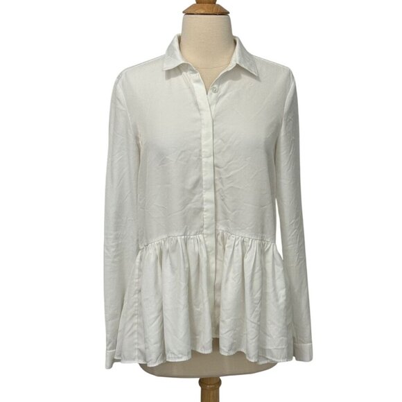 Tuckernuck Women's White Charlotte Peplum Blouse Top Button Up Rayon Size XS - Picture 1 of 9